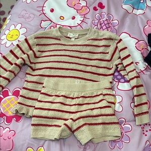 Jessica Simpson Striped Knit Set in Red and Cream